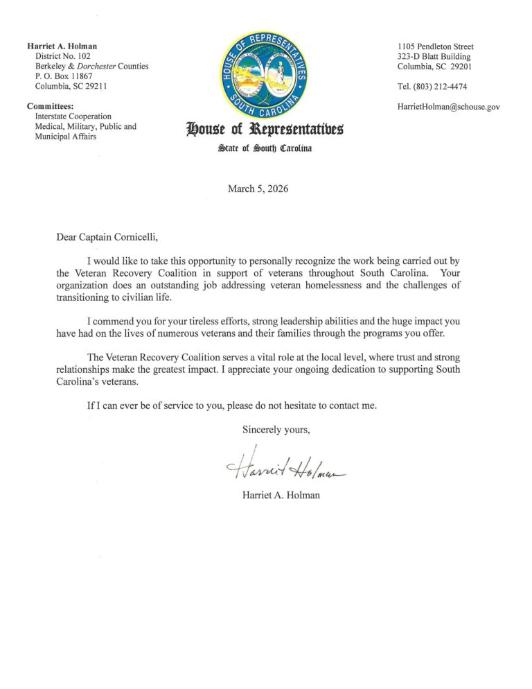 Letter of support from Representative Harriet Holman